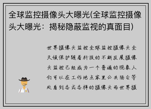 全球监控摄像头大曝光(全球监控摄像头大曝光：揭秘隐蔽监视的真面目)